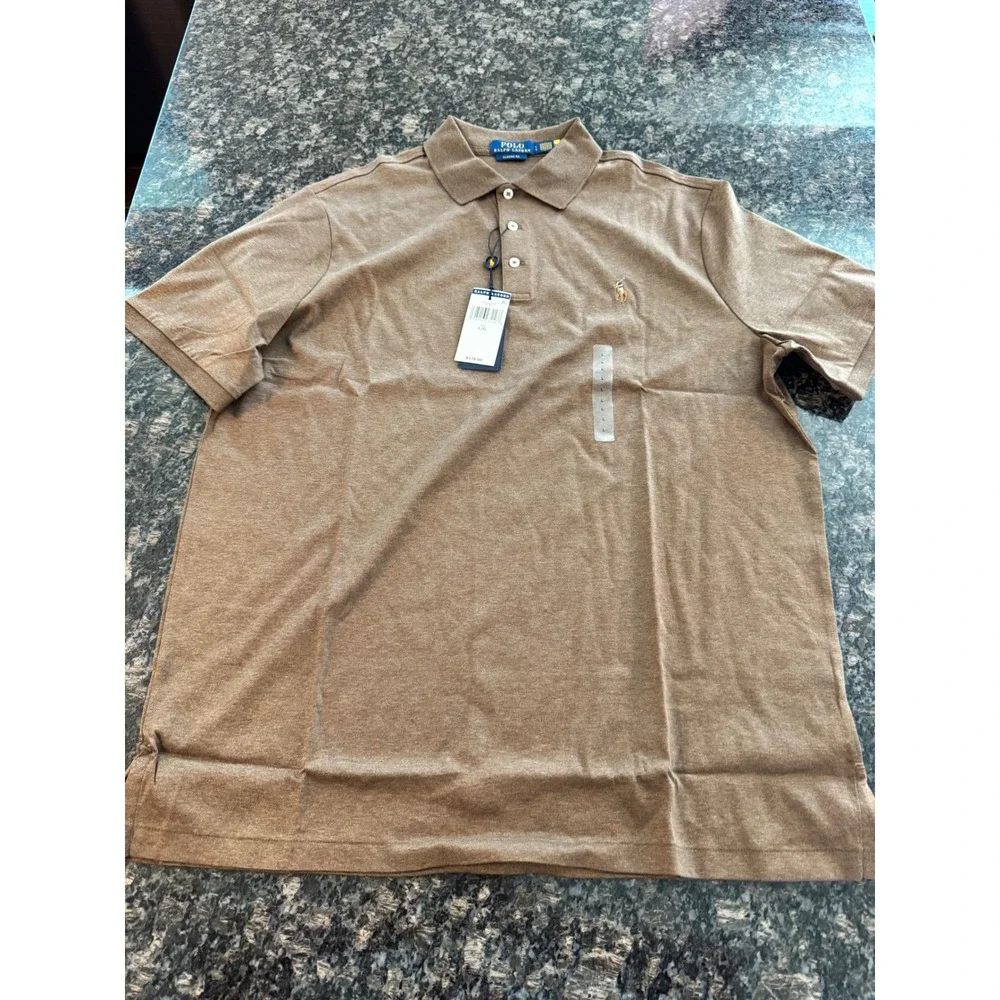 Polo Ralph Lauren Mens Classic Fit‎ Short Sleeve Polo Shirt Brown Heather Large